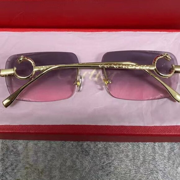 Cartier Rimless Sunglasses – Gold Frame Purple Gradient Lenses - Picture 3 of 6